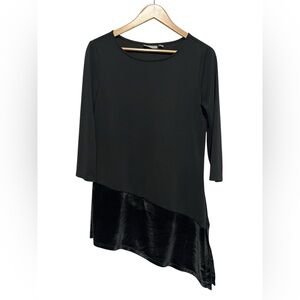 Susan Graver Premier Women’s Black Tunic Top Asymmetric Hem Velvet Trim Small